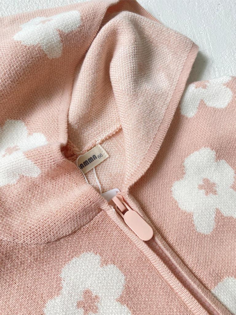 Детский вязаный комбинезон-свитер унисекс с капюшоном на молнии с цветочным принтом и длинными рукавами - идеальный вариант для ползания осенью и зимой.