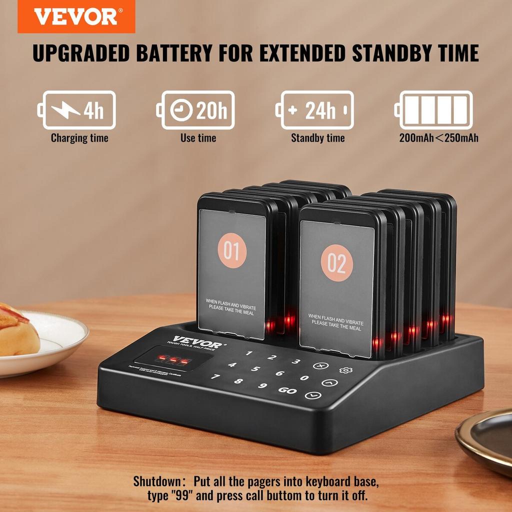 Restaurant Pager System, Wireless 400m Long Range Lineup Waiting Queue Signal, Guest Customer Calling Beepers with Vibration & Flashing, 10 Buzzers