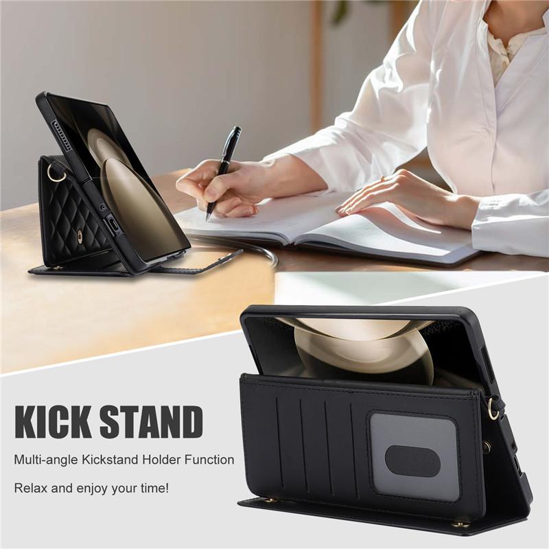 Роскошный кожаный чехол-бумажник с ремешком через плечо для телефона с картой для Samsung Galaxy Z Fold 5 4 3, откидная крышка-подставка с веревкой на запястье