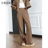 Lagogo Lago Valley's new high waisted comfortable slimming knitted wide leg pants