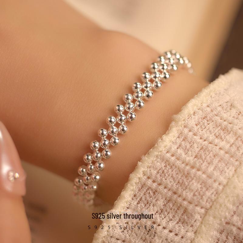Banyan Tree S925 Silver Korean Three-Layer Beaded Women's Bracelet - Handmade, Simple, Trendy Silver Jewelry