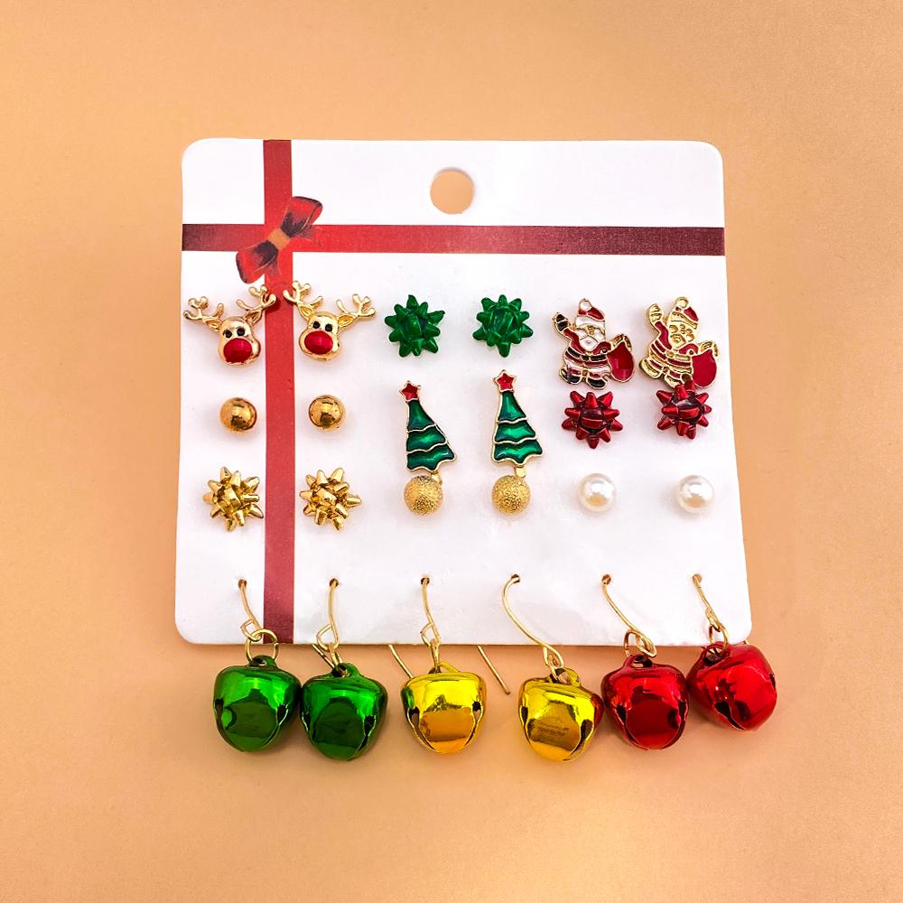 Новый рождественский подарок, Рождественская елка, серьги, снеговик, олень, колокольчик, серьги-гвоздики для вечеринки, комплект ювелирных сережек, комбинация