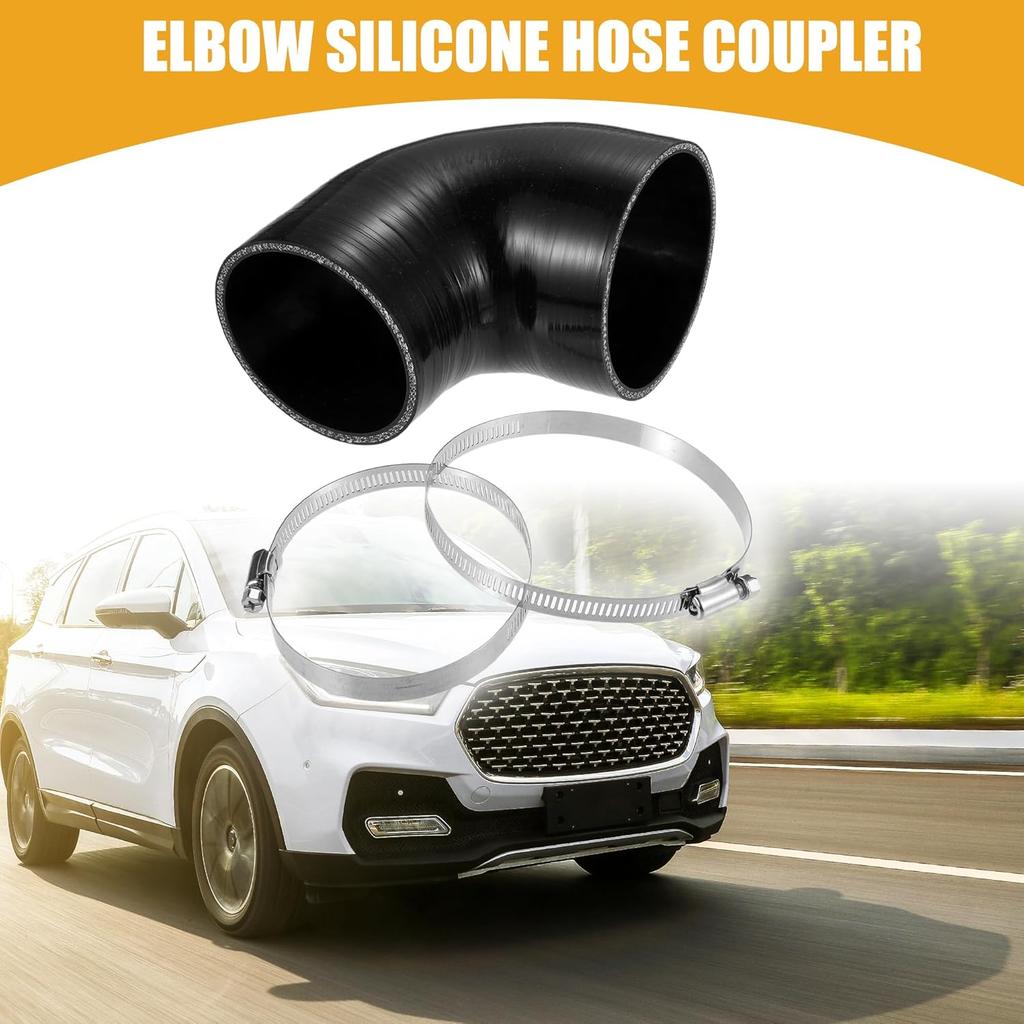 1 Pc 3.5" ID to 4.02" ID Universal 90 Degree Elbow Silicone Hose Coupler - Car Turbo Intercooler Intake Piping Hose - Silicone Black