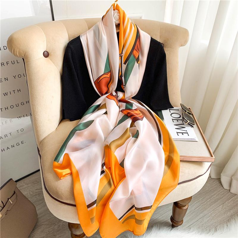 Big Size Women Scarf Spring Silk Hijabs Floral Print Shawls and Wraps Ladies Pashmina Bandana Foulard Soie Scarves