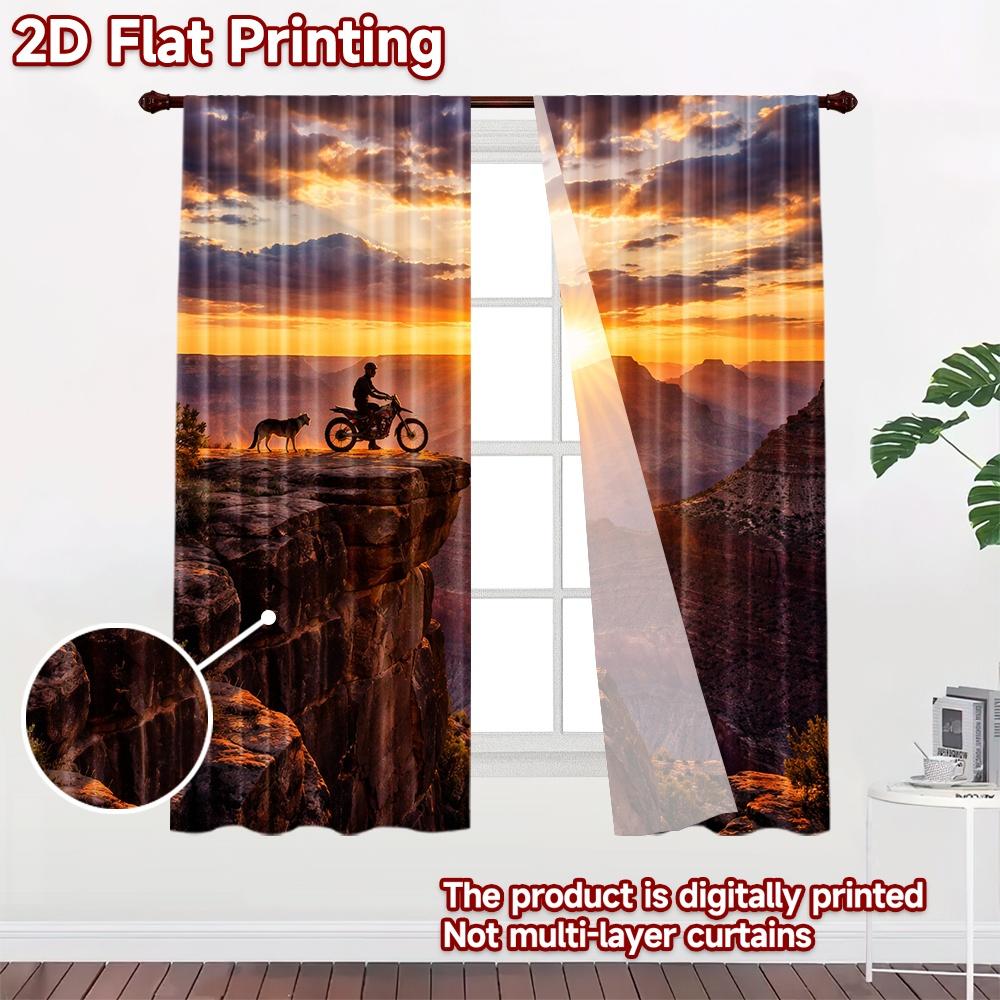 2D flat printing 2pcs Curtain Party Window Curtains Sunset Adventure Cliff Digital Printed Polyester Drapes Festive Curtains for