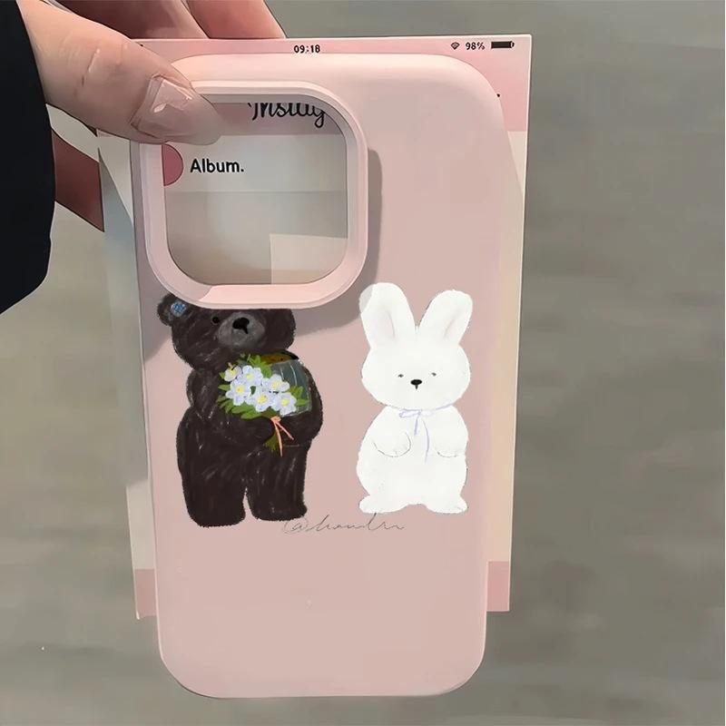Цветы медведь и кролик для чехла мобильного телефона iPhone17 15/16pro клейкий рис 13 жидкий 12 милый 14 пара
