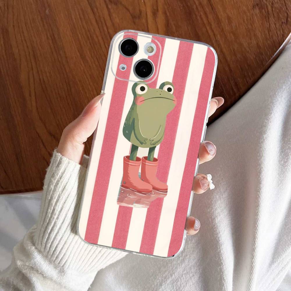Cute Green And White Plaid Animal Phone Case For iPhone 17 16 15 14 13 11 12 Pro Max Mini Plus Shockproof Transparent Soft TPU