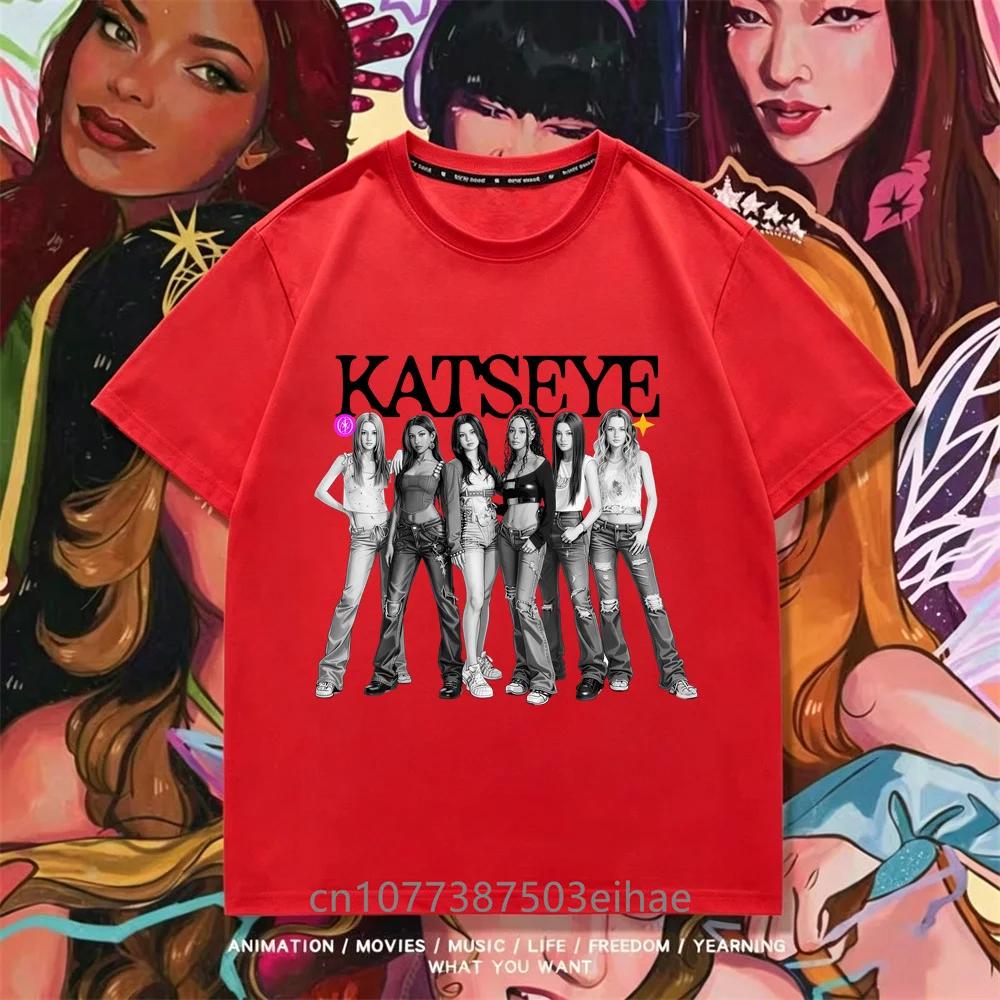 KATSEYE Girls Graphic T Shirt Korean Pop Group Member Photo Letter Print Breathable Summer Casual Top Fashion Daily Street