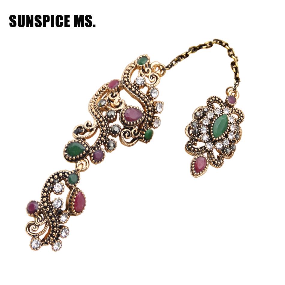 Turkish Double Finger Rings For Women Flower Ethnic Jewelry