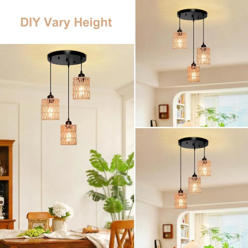 1/2 шт. Ротанговые подвесные светильники 3-ламповые ротанговые светильники люстры в стиле фермерского дома бохо освещение плетеные абажуры ручной работы