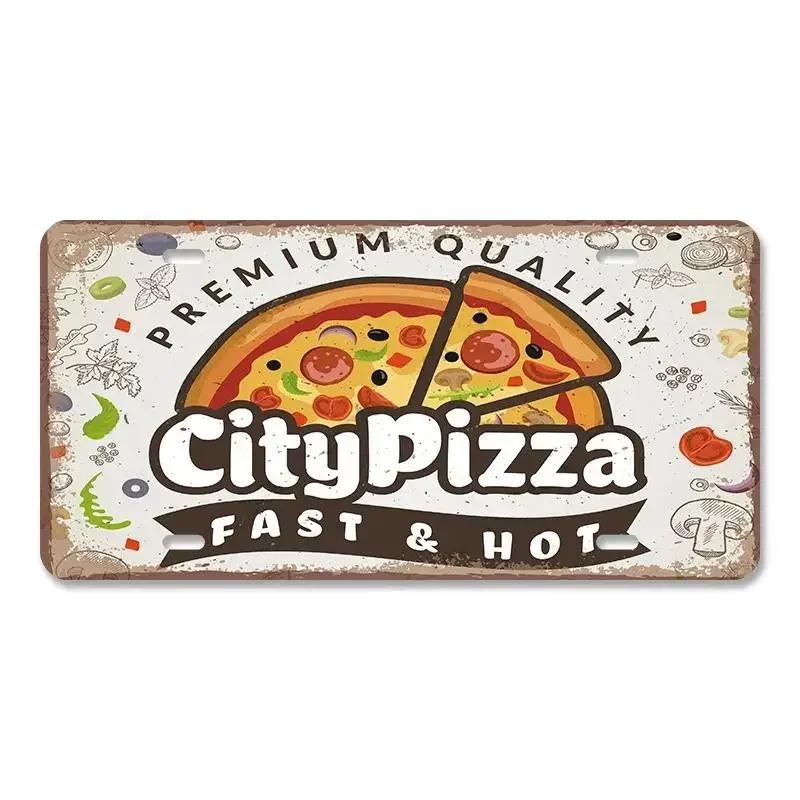 Vintage Delicious Foods Plate Metal Aluminum Sign Pizza Hot Roll Sandwich Donuts Metal Poster Home Cafe Restaurant Wall Decor