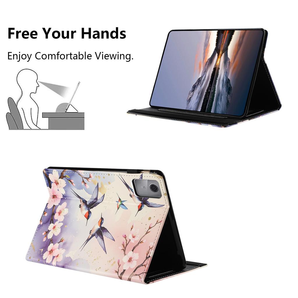 For Lenovo Tab M11 Tablet Case Litchi Texture Pattern Printing Leather Cover Auto Sleep/Wake with Card Holder