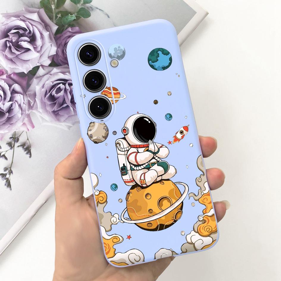 Чехол для Samsung Galaxy S24 Plus Милый Желтый Утенок Астронавт Матовый Силиконовый Мягкий Чехол для Samsung S 24 S24 Ultra S24+ 5G Funda