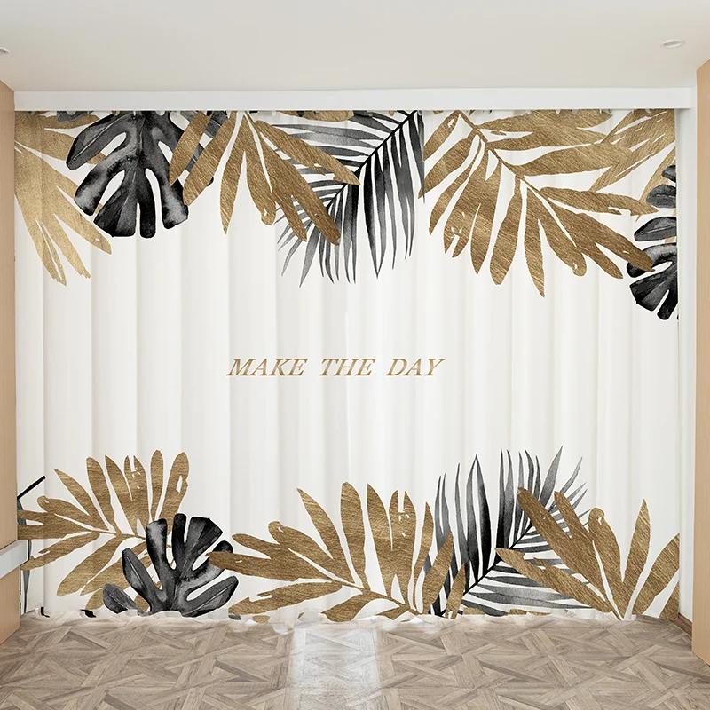 Nordic Ins Современный Простой Свет Роскошный Индивидуальный Золотой Лист Гостиная Спальня Полузатемнение Высокое затемнение Декор Драпировка 2 Панели