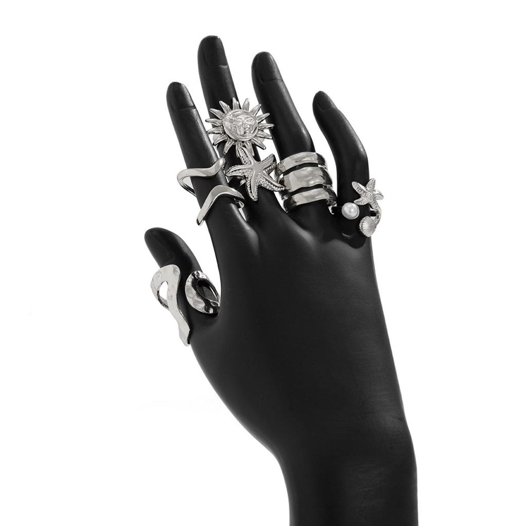 Регулируемые готические открытые кольца для пар с фестонами и морскими звездами золотого и серебряного цвета для повседневной носки