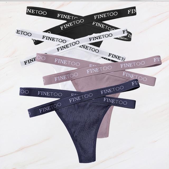 FINETOO 4PCS/Lot Sexy Cross Strap Cotton G-String Women's Panties FINETOO Letter High Waisted Fashion Thongs Panty Lingerie M-XL