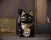 Lucky Cat Jewelry Cat Right Paw Raised Ceramic Lucky Cat Maneki Neko Auspicious Feng Shui Ornament (M-SIZE Black) / _ (jw_M Black)