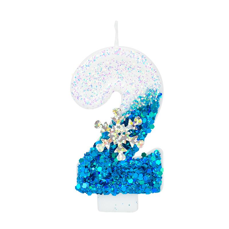 Свечи на день рождения Frozen с цифрами 0-9, блестящие синие снежинки, свечи для торта, детские, для девочек, на день рождения, украшения для торта, принадлежности