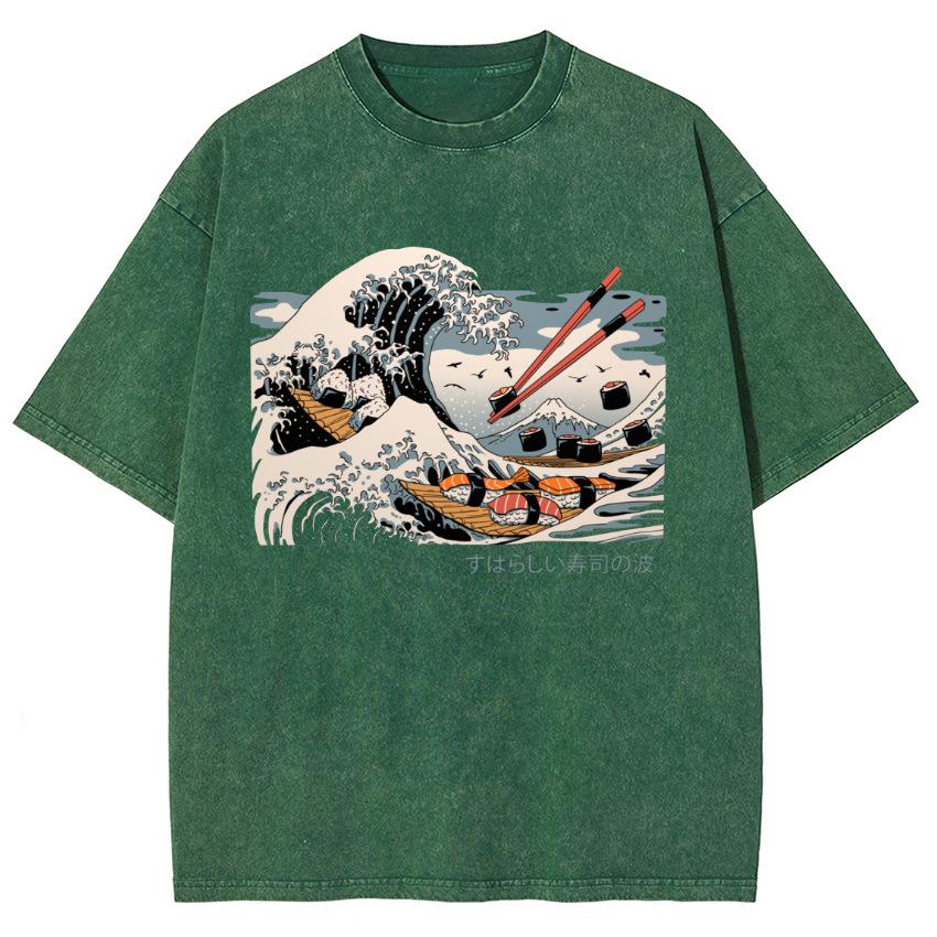 Oversized Summer T-Shirt Women'S Top Wave Print Crew N