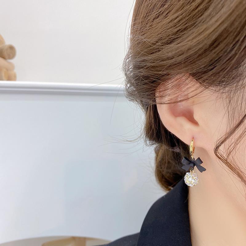 Новые модные ювелирные изделия 14-каратное настоящее золотое покрытие цирконовый шар кулон черная лента бант серьги элегантные женские выпускные вечерние серьги