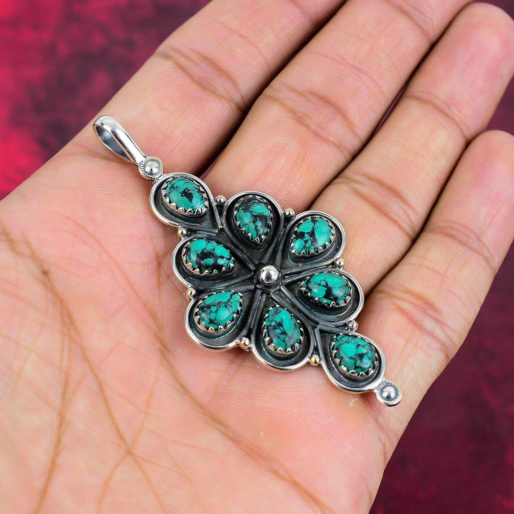 Ювелирные изделия из тибетского бирюзового камня, ручная работа, кулон из цельного серебра 925 пробы, красивая подвеска-цепочка для женщин