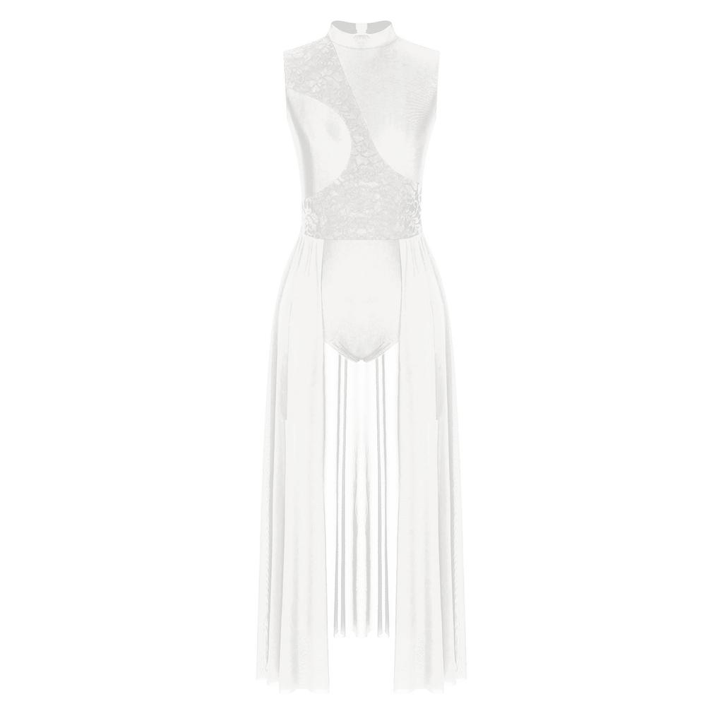 Женское платье для лирического танца из цветочного кружева, с воротником-стойкой, открытой спиной, без рукавов, леотард, костюм для сценического выступления