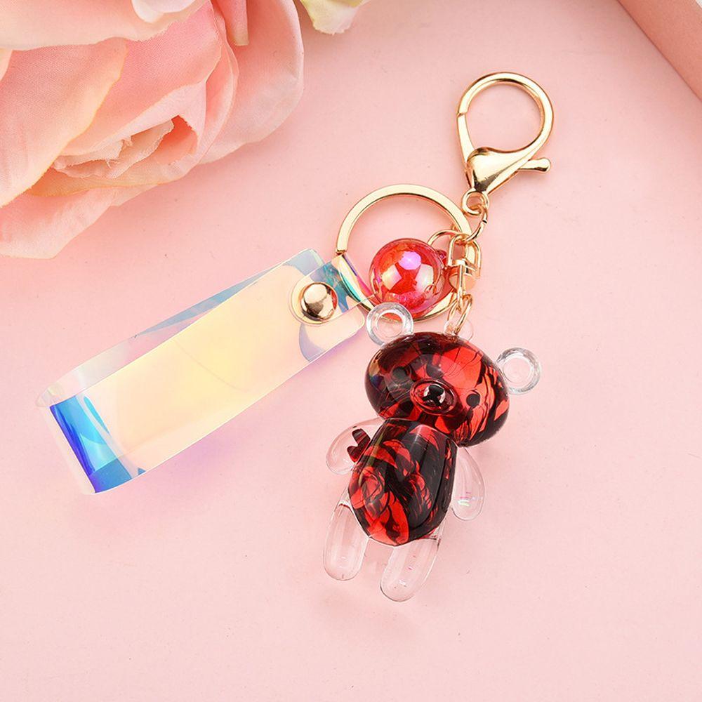 Cartoon Car Charm Acrylic Key Fob Liquid Keyring Backpack Pendant Glitter Bear Quicksand Keyring