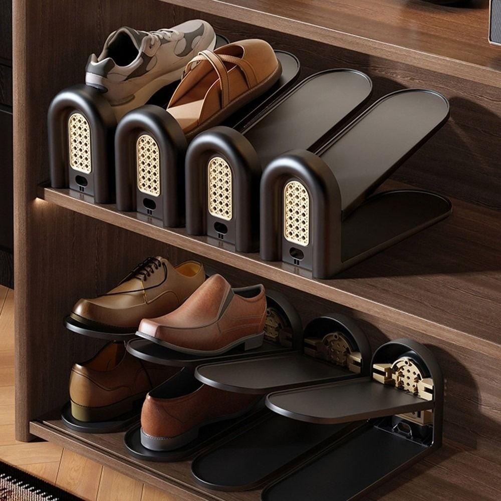 Rattan Weaving Shoes Rack Adjustable Shoes Organizer Portable Shoe Holder