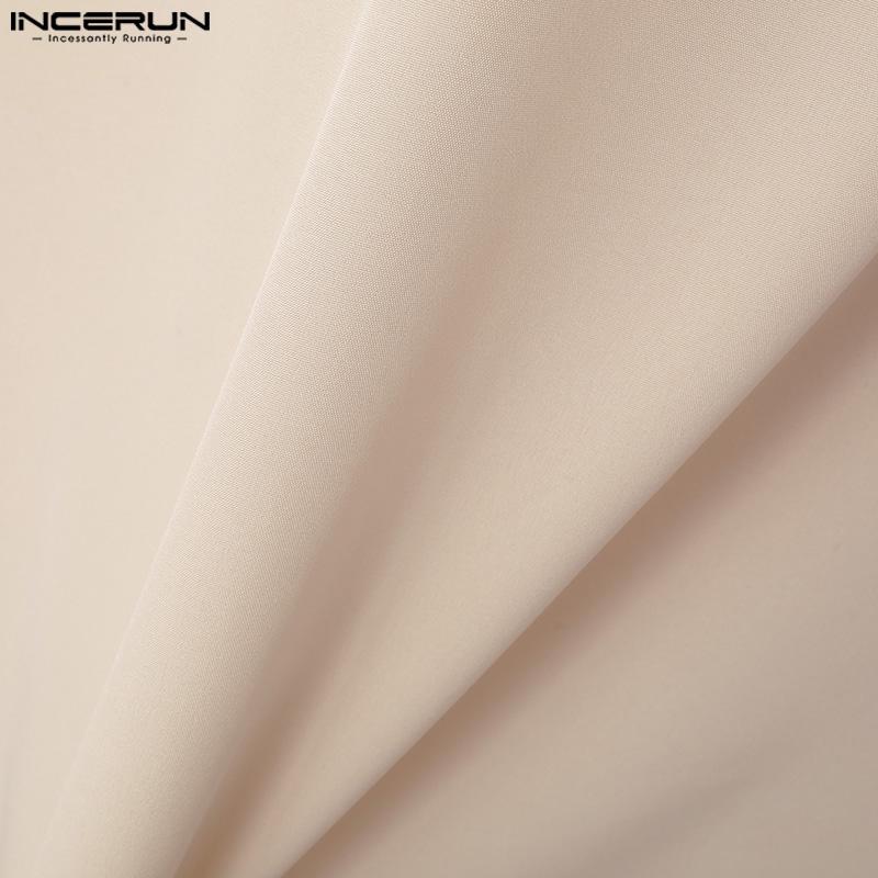 INCERUN Мужские атласные рубашки большого размера с бантом на шнуровке и длинными рукавами