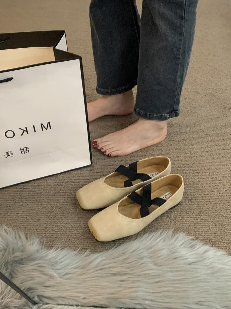 Retro Flat Bottom Square Head Black Cross Strap Single Shoes Women's Shoes 2025 New Summer Evening Mary Jane Ladyshoes