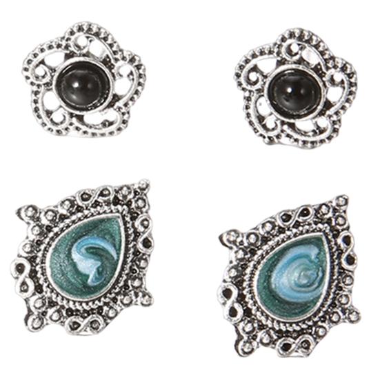 5 пар женских ушей в стиле ретро, ​​бирюзовые, искусственные шпильки в этническом стиле, богемные полые, гладкие, антиаллергенные