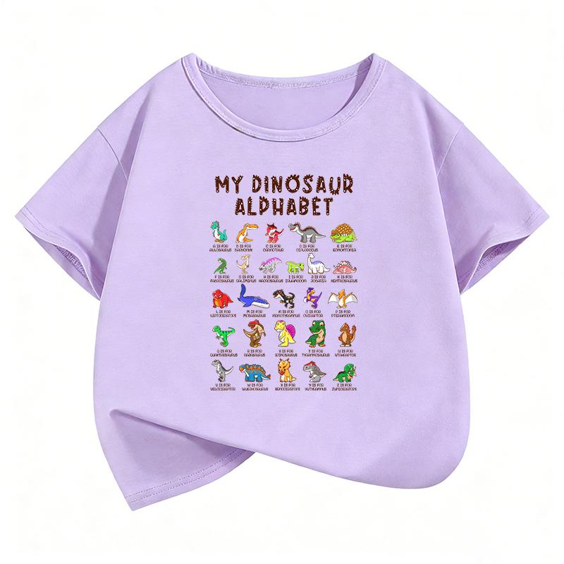 T-Shirt Funny Animal Dinosaur Printed T Shirt Girls' Summer Manga Short Sleeve Tops T-Shirts Cute Boys Clothing