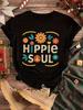 180 г 1 шт. смелый стиль HIPPIE SOUL Женская футболка ЦВЕТОЧНЫЙ УЗОР С ЛОГОТИПОМ МИРА ПОВСЕДНЕВНАЯ С КОРОТКИМ РУКАВОМ И КРУГЛЫМ ВЫРЕЗОМ