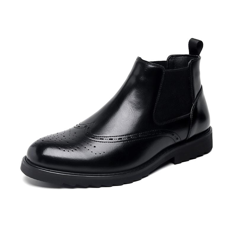 Fashion Elegantes Genuine Leather Chelsea Boots Mens Comfortable Brogue Shoes British Style Man Wedding Dress Ankle Boots Slip On Shoes