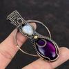 Кулон из фиолетового огненного лабрадорита, медная проволока, ювелирное изделие ручной работы, кулон из радужного лунного камня, драгоценный камень, медное ювелирное изделие, подарок для жены