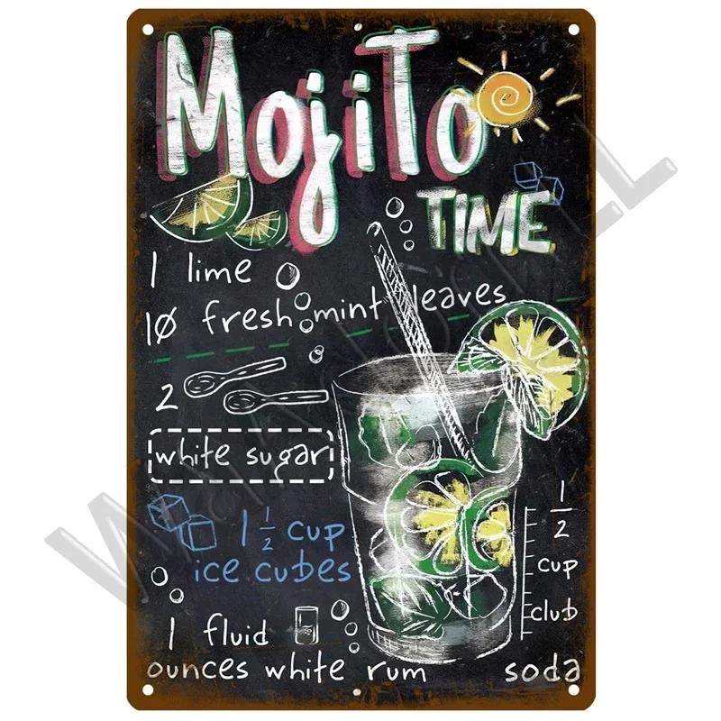 Metal Sign Vintage Tin Signs Retro Decorations Gin & Tonic Cocktail Plate Decorative Poster Plaque Bar Kitchen Home Wall Decor