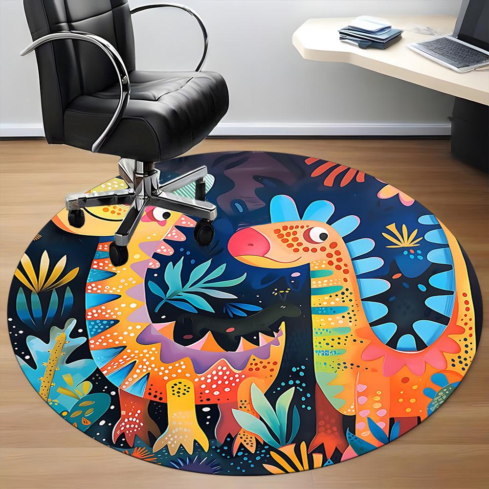 1pc Dino Friends Office Round Area Rug, Mat Suitable ForOffice, Under Office Chairs Bedroom Living Room Home Decor, Room Deco
