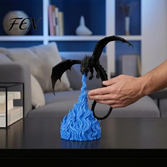 Creative Gift for Dragon Lovers 3D Printed Fire-Breathing Statue, Mystical Figurine with Flame Decor Base, Fantasy Desktop Ornament Bookshelf, Gaming