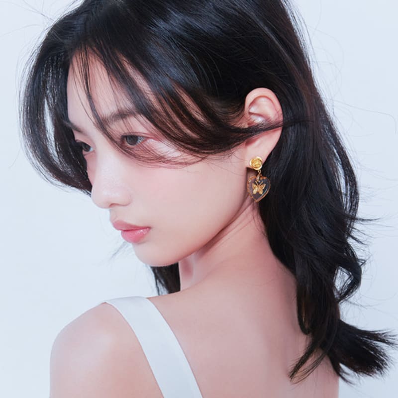 LOVUEE Golden Rose Butterfly Crystal Earrings