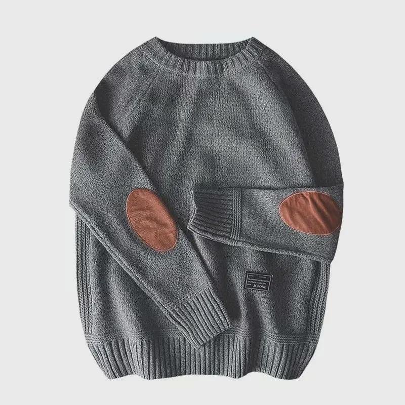 Мужской японский ретро свитер толстой вязки с круглым вырезом