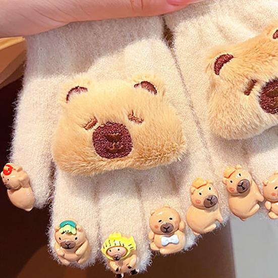 Зимние детские плюшевые варежки-капибары, 3D варежки-капибары, мягкие теплые варежки с пятью пальцами для холодной погоды на улице