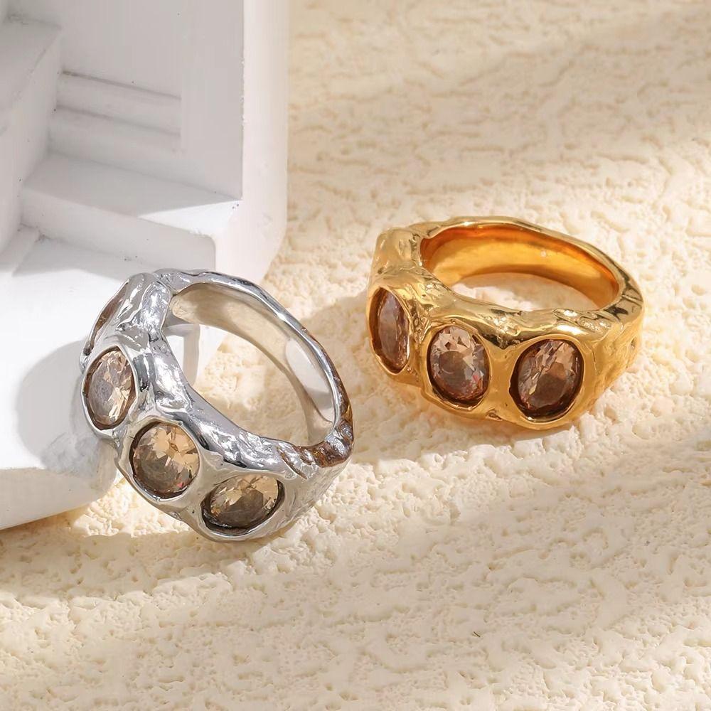 Gold Silver Plated Geometric Ring Oval Cut Stainless Steel Ring Gold Plated Band Jewelry Gift