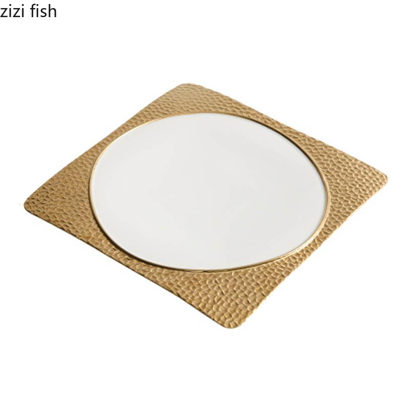 Gold-plated Wood Grain Ceramic Dinner Plate Dessert Plate Sushi Plate Snack Plates Molecular Cuisine Specialty Tableware