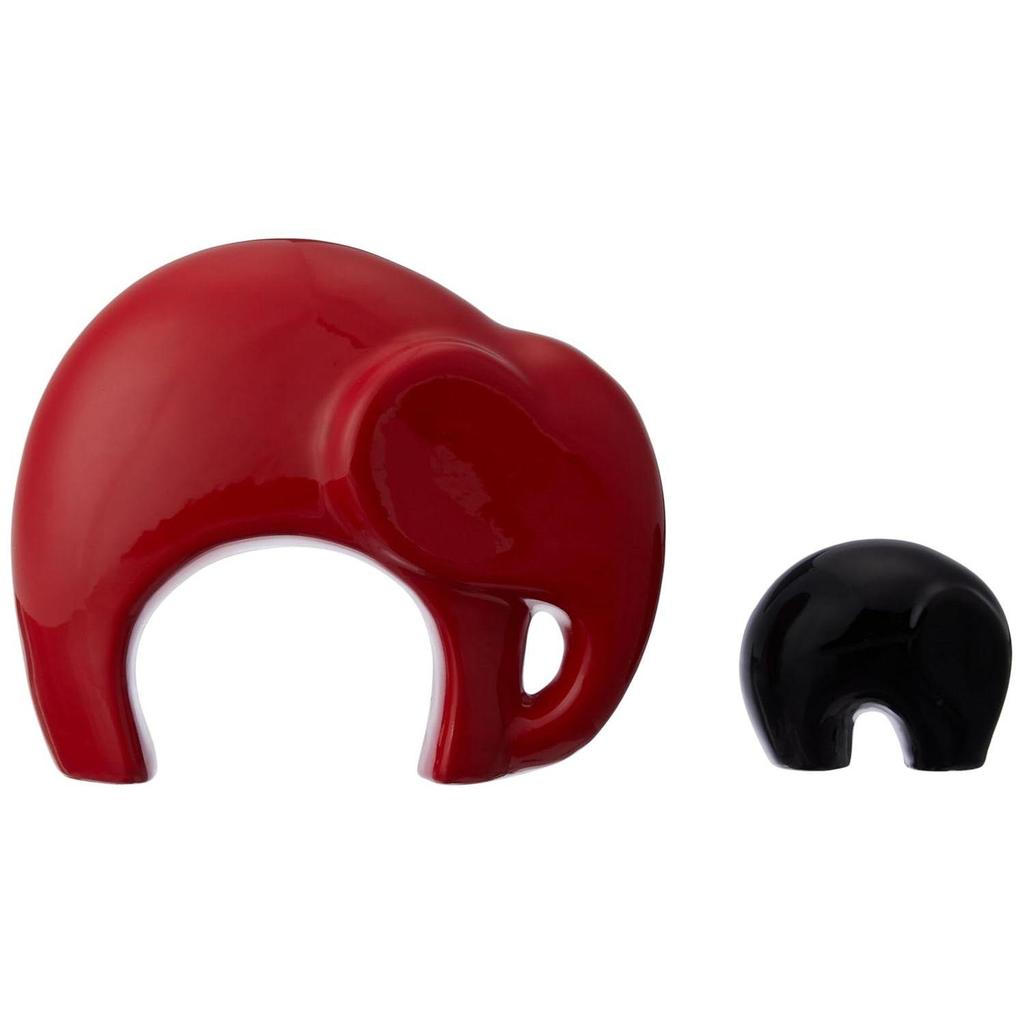 New Home Decor Happy Charm Elephant Mother & Child | Piano Finish Ceramic Figures (Set of 2 Pieces, Red and Black)