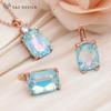 Fashion Colorful Rectangle Crystal Drop Earrings Jewelry Sets For Women Wedding Rose Gold Color Necklace