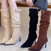 Ботинки на тонком каблуке с пряжкой Skinny Boots Год Старый Ретро Тонкий Каблук Дофаминовый Накопитель Увеличивающие Высоту Остроносые Ботинки Skinny Boots