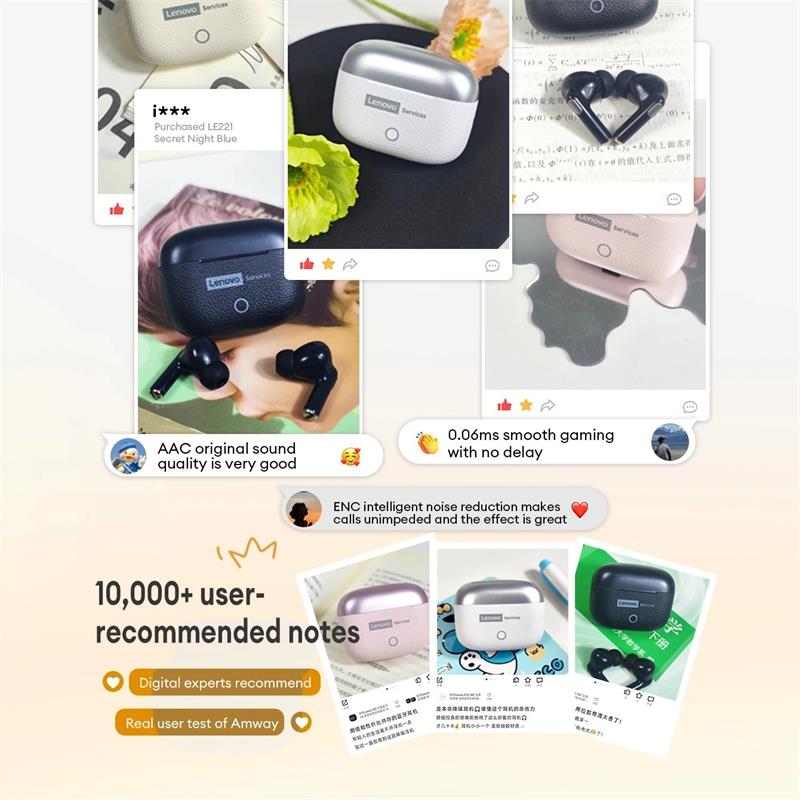 НОВЫЕ беспроводные Bluetooth-наушники Lenovo LE221 с Bluetooth 6.0, ENC шумоподавлением, TWS-наушники, 24 часа работы от аккумулятора, наушники с микрофоном
