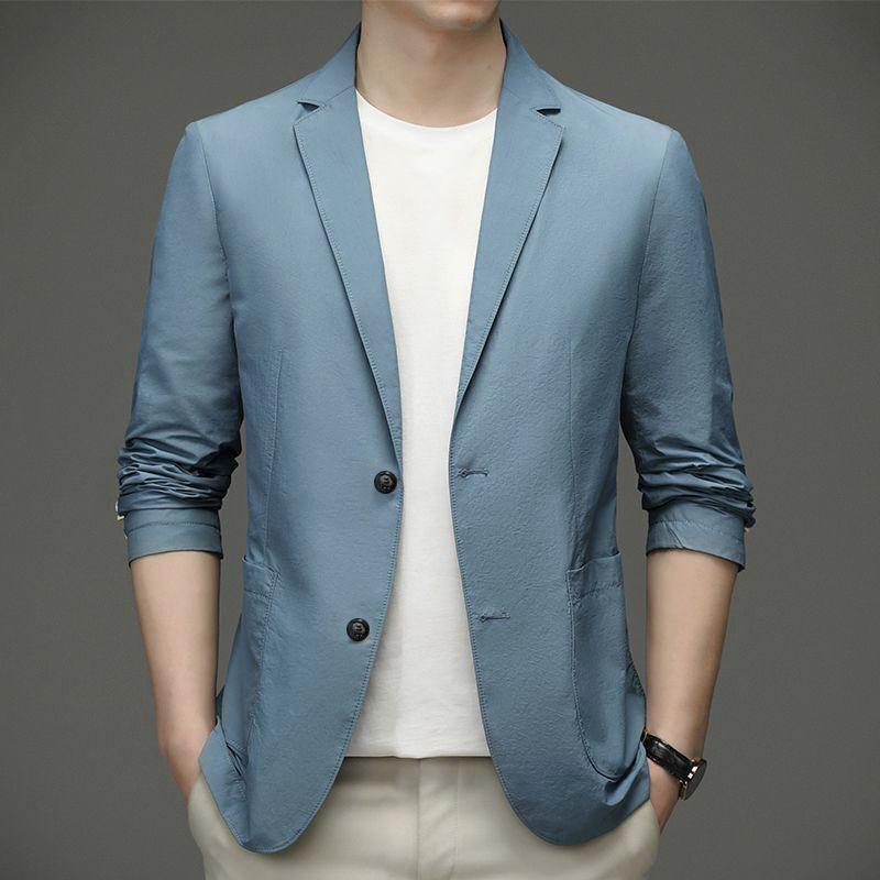 Летний тонкий мужской пиджак, куртка высокого качества, мужская мода, повседневная дышащая куртка из ледяного шелка, свадебные костюмы для мужчин 4XL