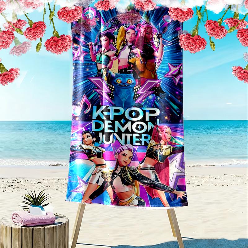 Kpop Demon Hunters Beach Towel Suitable for Travel, Outdoor Activities, Swimming Pools, Yoga, Surfing, Camping, Hiking, Gym