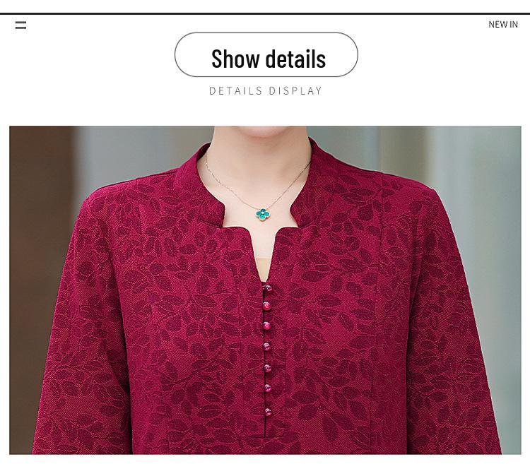 Мамино платье средней длины большого размера с флисовой подкладкой для весны и осени - Приталенный стиль для женщин среднего и пожилого возраста